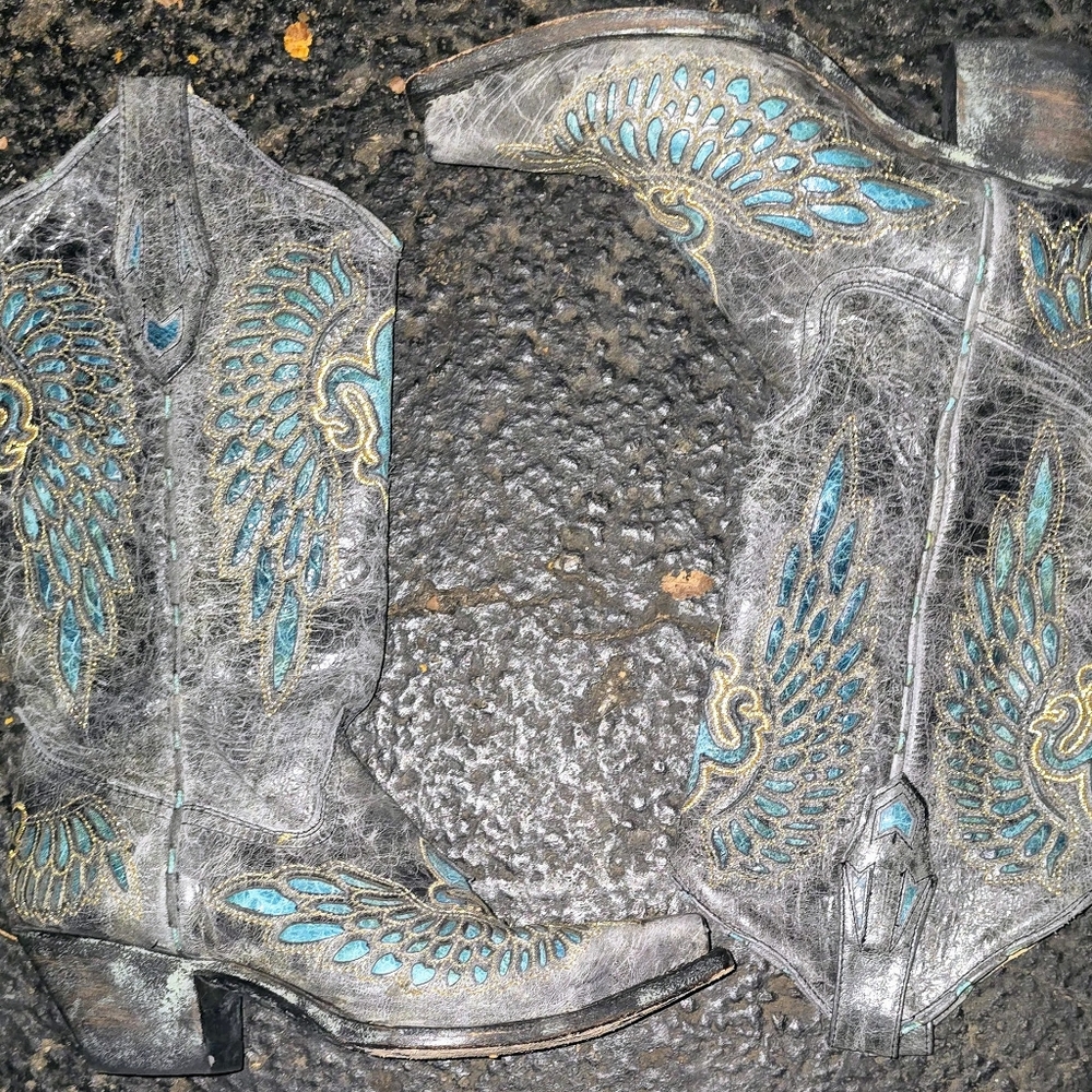 Corral Grey with Turquoise/Bronze Inlay Women's Cowboy Boots R2337  Size 6.5 M